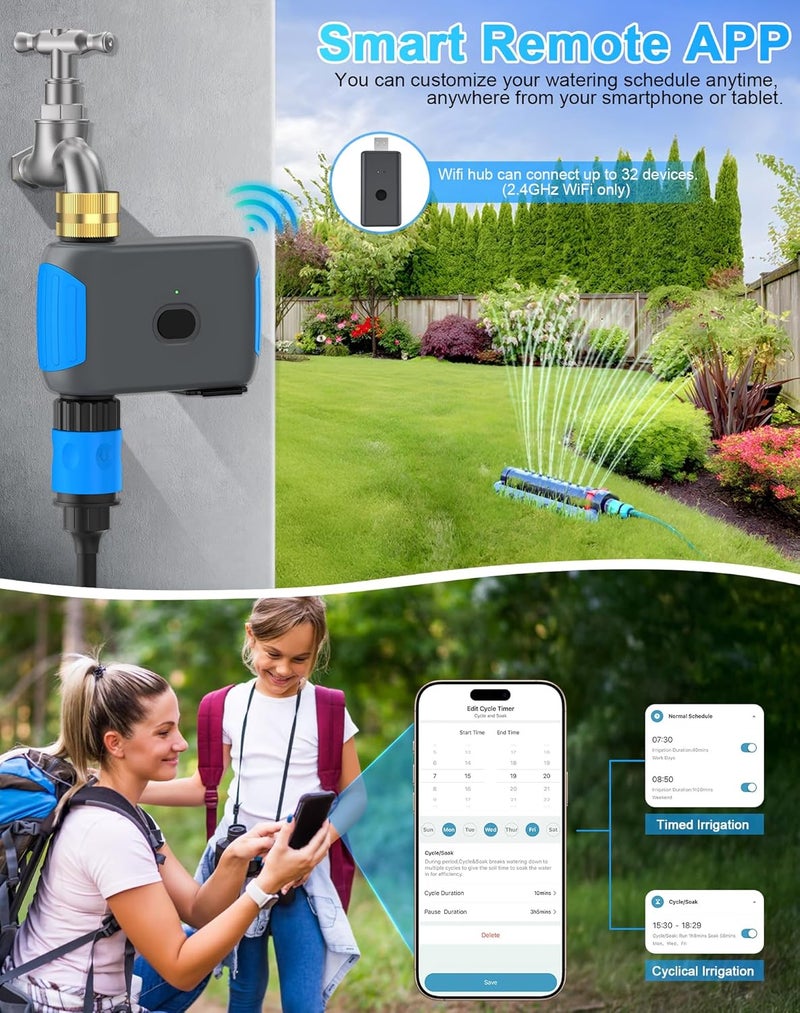 Smartale WiFi Sprinkler Timer, Smart Bluetooth Hose Timer, Programmable Automatic Irrigation System with Remote APP, Compatible with Alexa Google, Watering for Outdoor Garden Yard Lawn, 1 Outlet - Image 3
